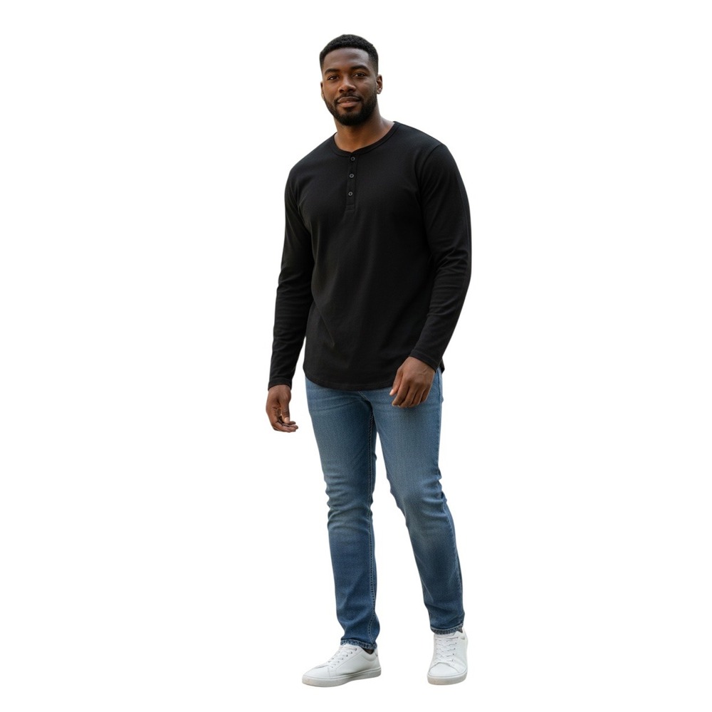 Amazon Essentials Mens Long Sleeve Henley Shirt Black Regular Fit 3XL Big New